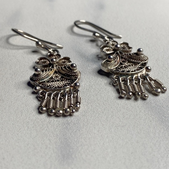 Filigree earrings with fringe sterling silver 925 - Picture 2 of 6
